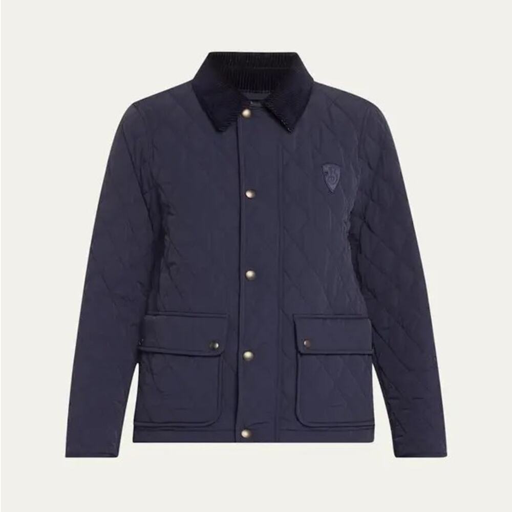Burberry Navy Quilted Jacket with Corduroy Collar NEW M